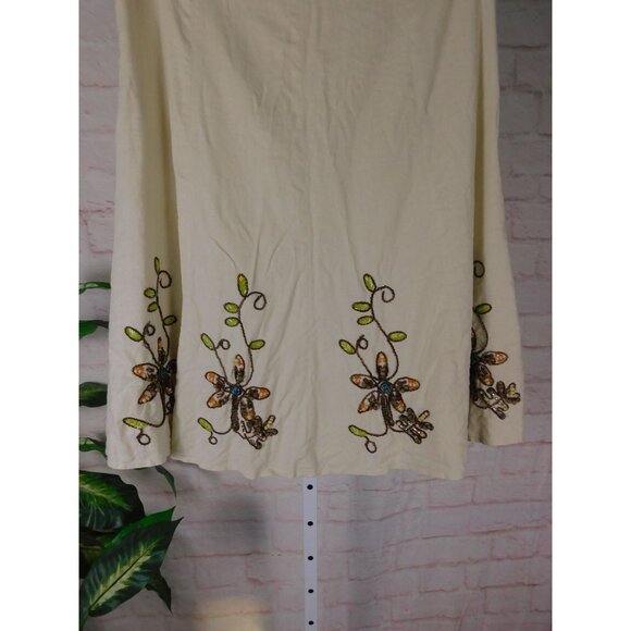 Carole Little Boho Linen Blend Beaded Floral A Line Skirt Size 8 - Picture 8 of 12